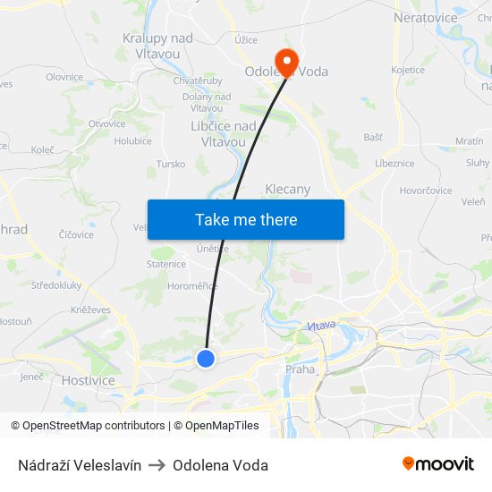 Nádraží Veleslavín to Odolena Voda map