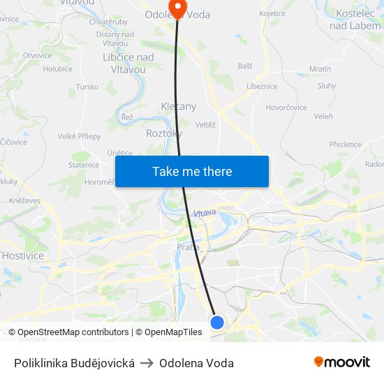 Poliklinika Budějovická to Odolena Voda map