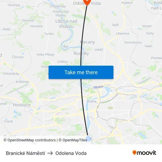 Branické Náměstí to Odolena Voda map