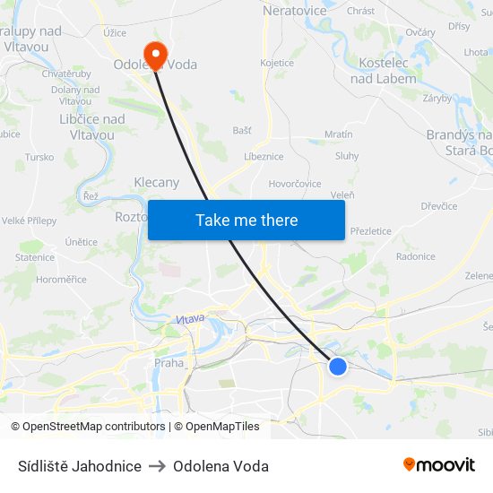 Sídliště Jahodnice to Odolena Voda map