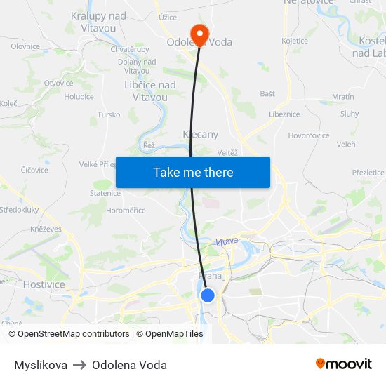 Myslíkova (A) to Odolena Voda map