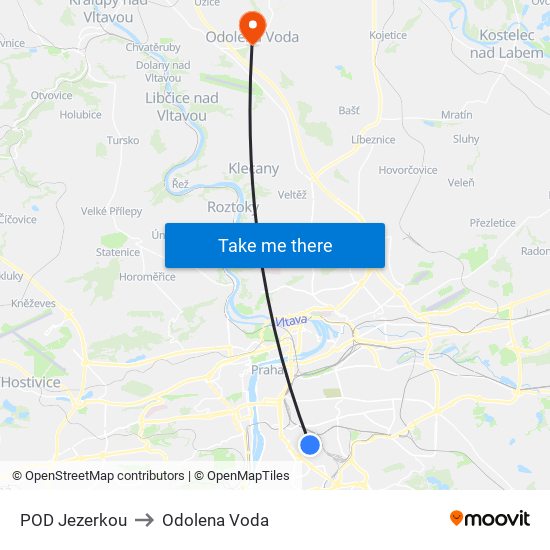 POD Jezerkou to Odolena Voda map