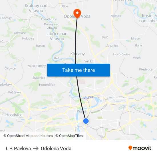 I. P. Pavlova (D) to Odolena Voda map