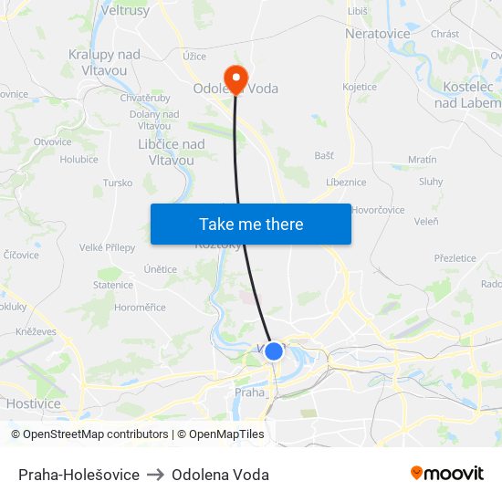 Praha-Holešovice to Odolena Voda map