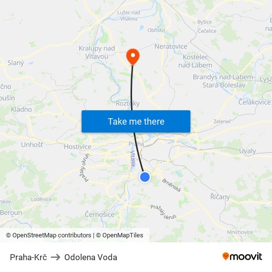 Praha-Krč to Odolena Voda map