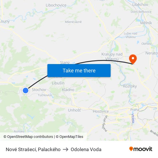 Nové Strašecí, Palackého to Odolena Voda map