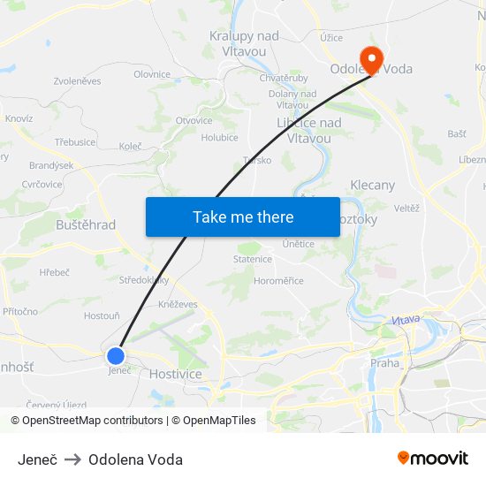 Jeneč to Odolena Voda map