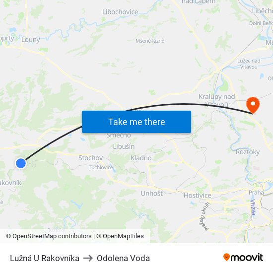 Lužná U Rakovníka to Odolena Voda map