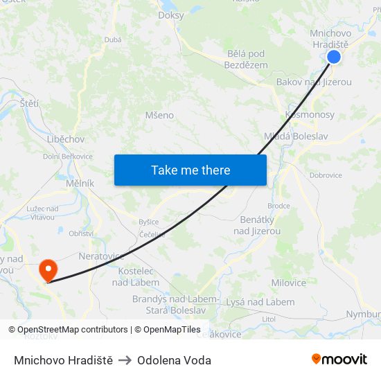 Mnichovo Hradiště to Odolena Voda map