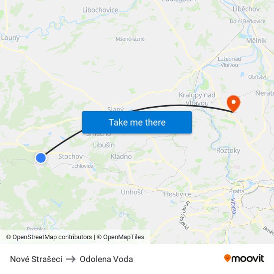 Nové Strašecí to Odolena Voda map