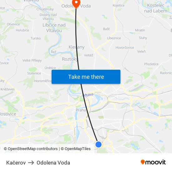 Kačerov to Odolena Voda map