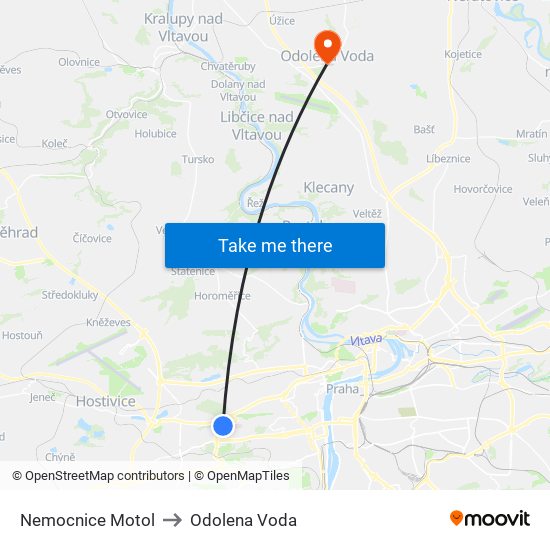 Nemocnice Motol to Odolena Voda map