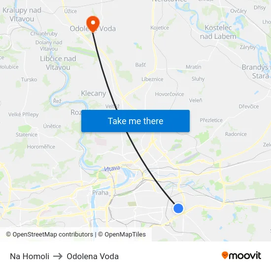 Na Homoli to Odolena Voda map