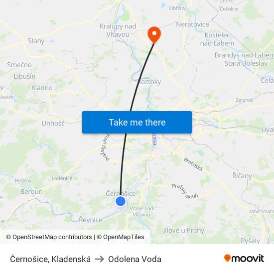 Černošice, Kladenská to Odolena Voda map