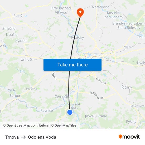 Trnová to Odolena Voda map