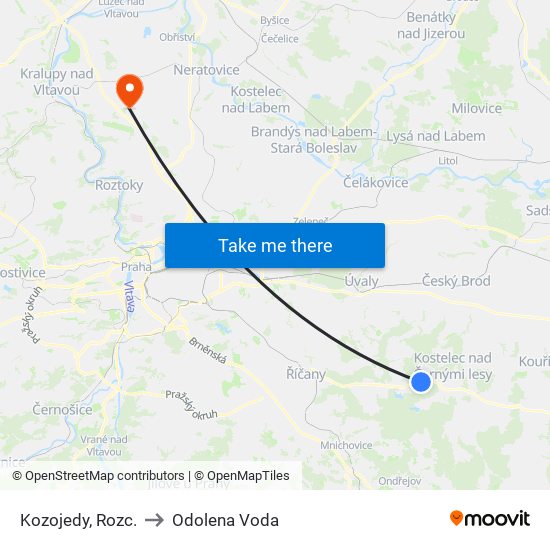 Kozojedy, Rozc. (B) to Odolena Voda map