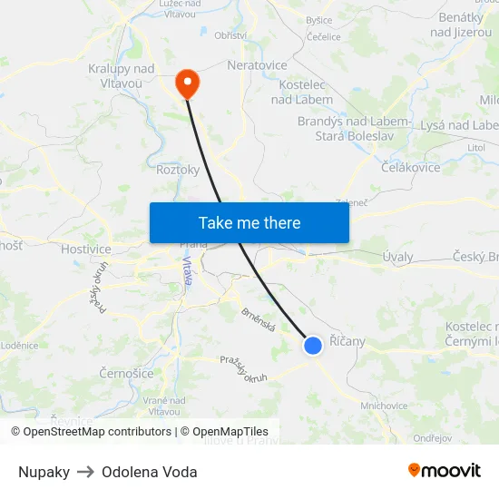 Nupaky to Odolena Voda map