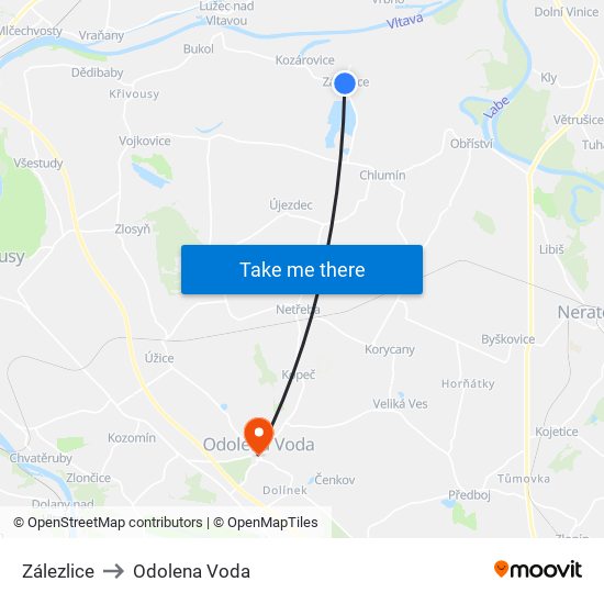 Zálezlice to Odolena Voda map