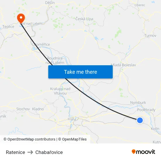 Ratenice to Chabařovice map