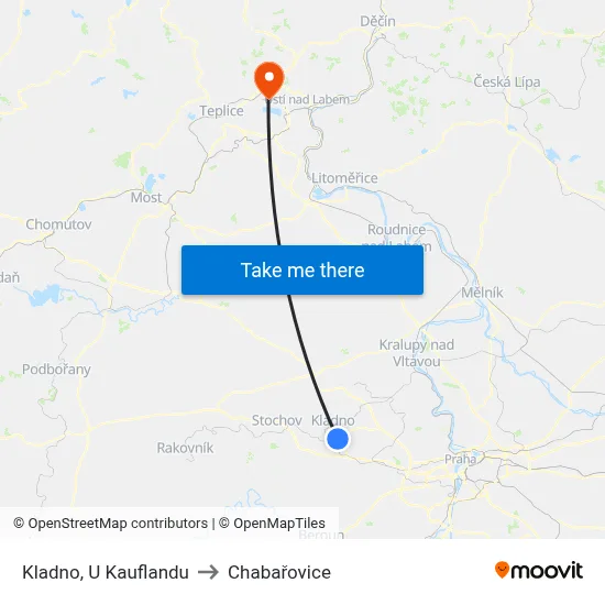 Kladno, U Kauflandu to Chabařovice map