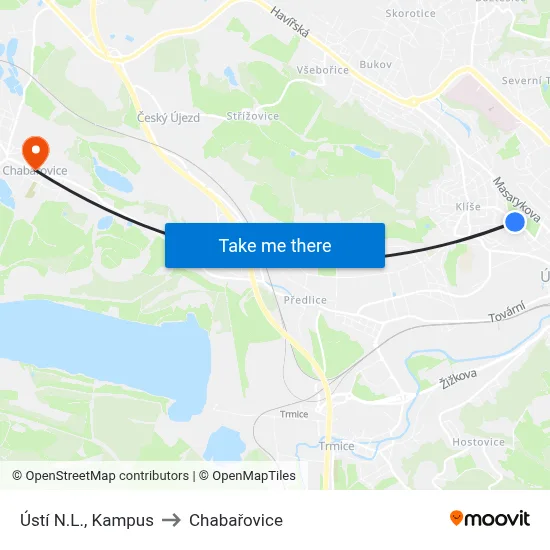 Ústí N.L., Kampus to Chabařovice map