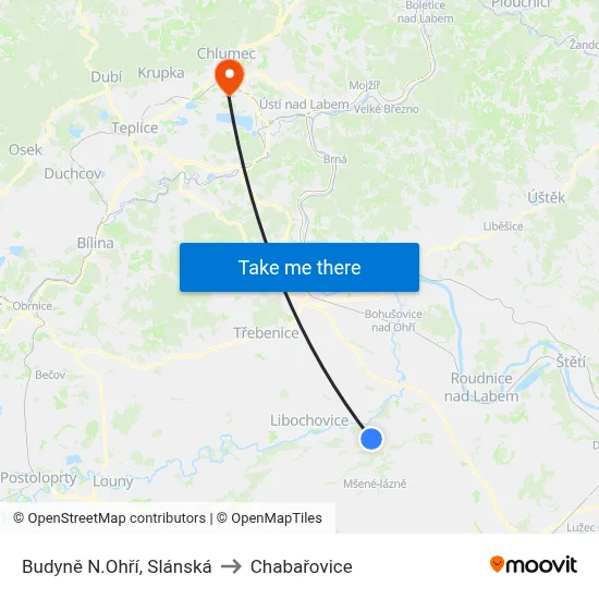 Budyně N.Ohří, Slánská to Chabařovice map