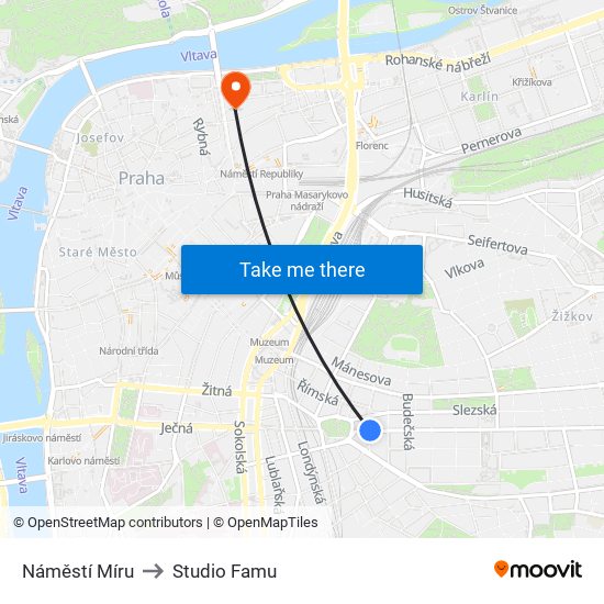 Náměstí Míru to Studio Famu map