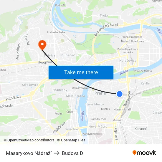 Masarykovo Nádraží to Budova D map