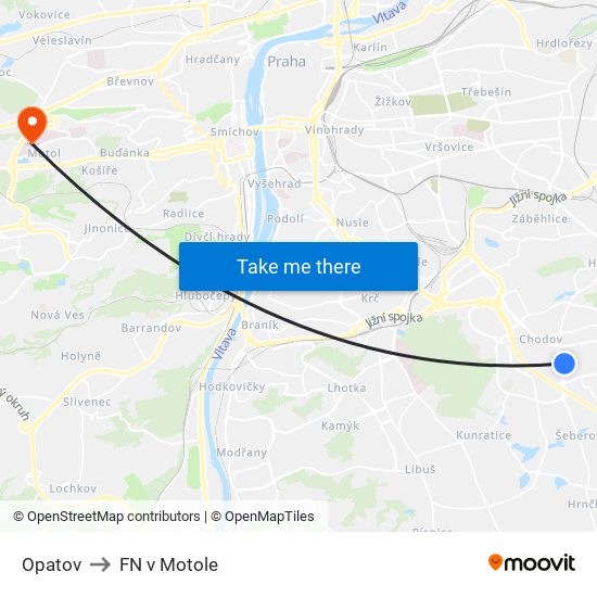Opatov to FN v Motole map