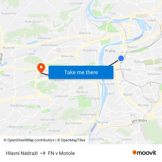 Hlavní Nádraží to FN v Motole map