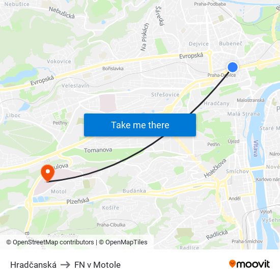 Hradčanská to FN v Motole map