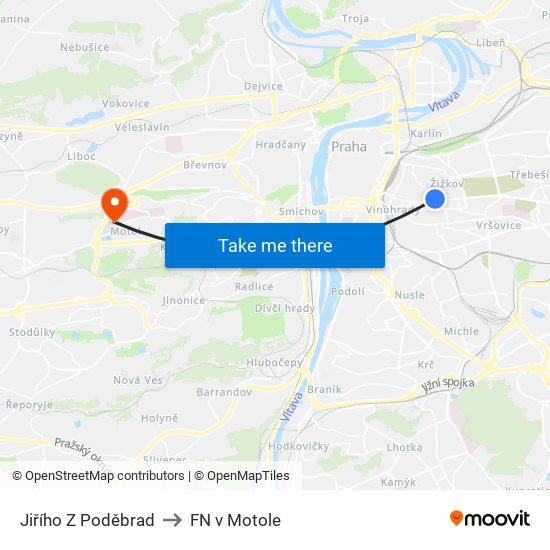 Jiřího Z Poděbrad to FN v Motole map