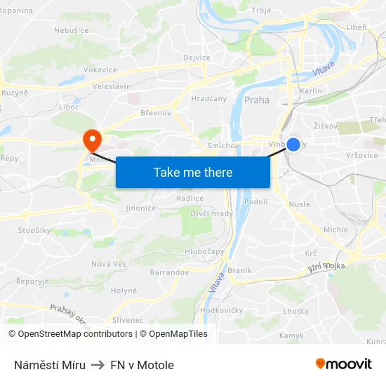 Náměstí Míru to FN v Motole map