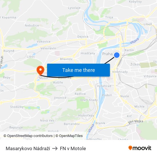 Masarykovo Nádraží to FN v Motole map