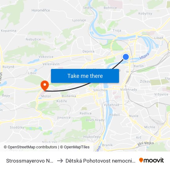 Strossmayerovo Náměstí to Dětská Pohotovost nemocnice Motol map