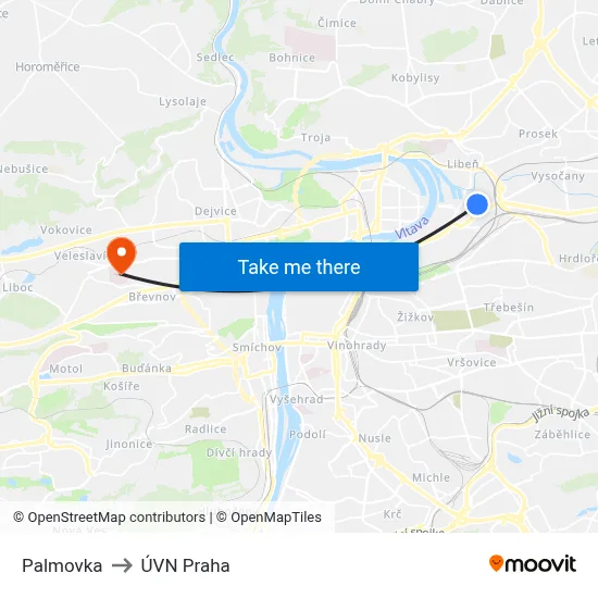 Palmovka to ÚVN Praha map