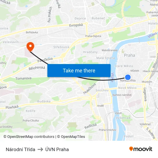Národní Třída to ÚVN Praha map