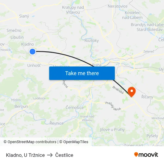 Kladno, U Tržnice to Čestlice map