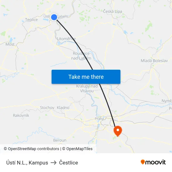 Ústí N.L., Kampus to Čestlice map