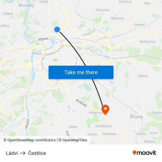 Ládví to Čestlice map