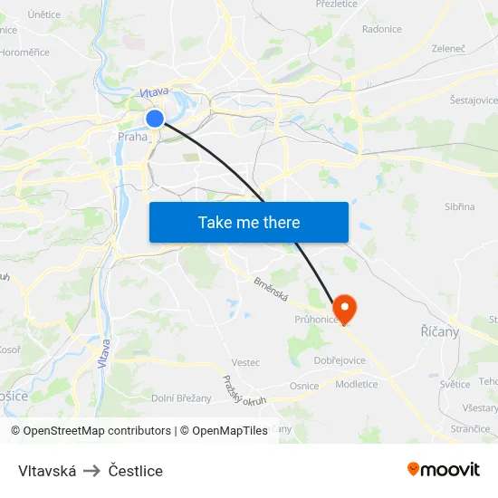 Vltavská to Čestlice map