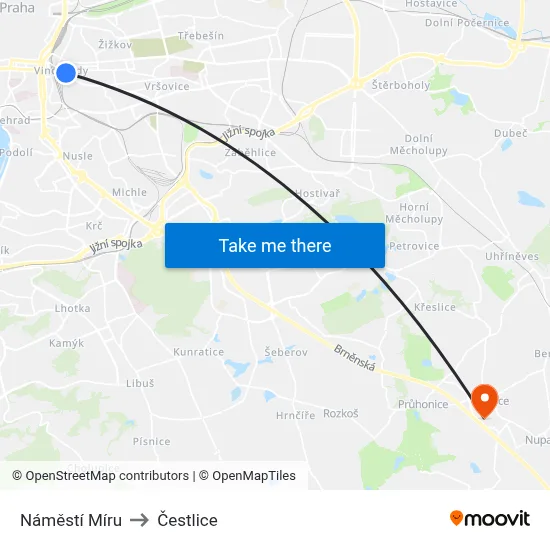 Náměstí Míru to Čestlice map