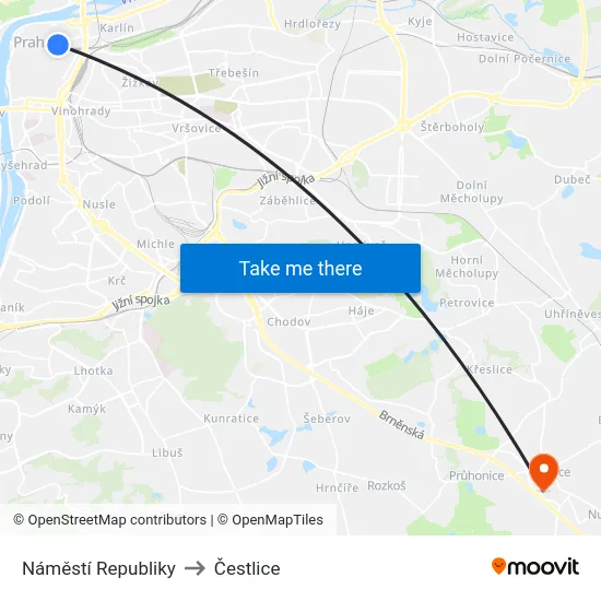 Náměstí Republiky to Čestlice map