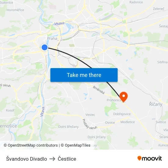 Švandovo Divadlo to Čestlice map