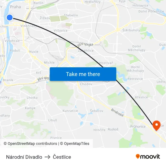 Národní Divadlo to Čestlice map