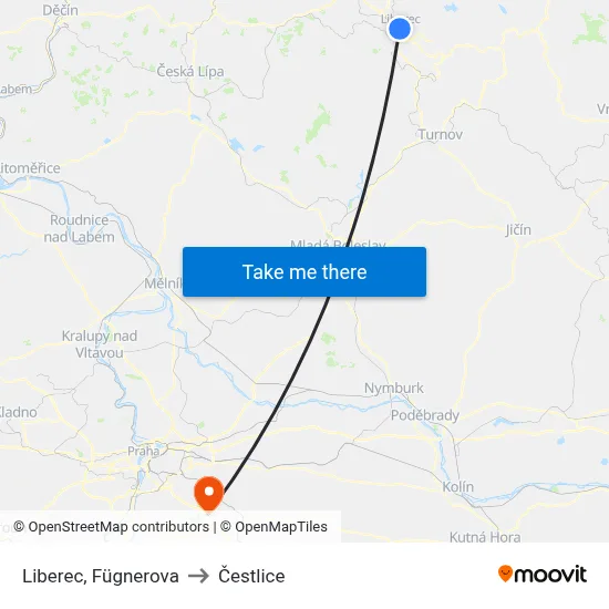 Liberec, Fügnerova to Čestlice map