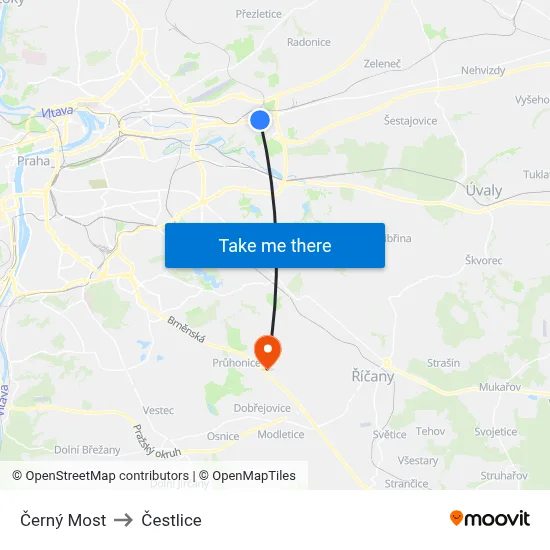 Černý Most to Čestlice map