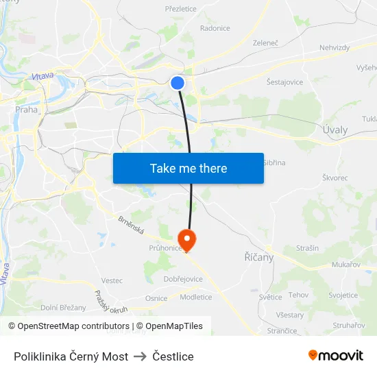 Poliklinika Černý Most to Čestlice map
