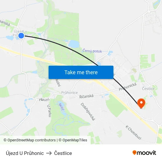 Újezd U Průhonic to Čestlice map