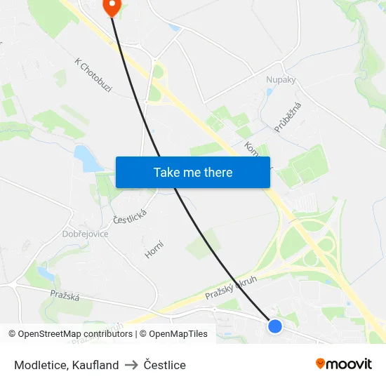 Modletice, Kaufland to Čestlice map